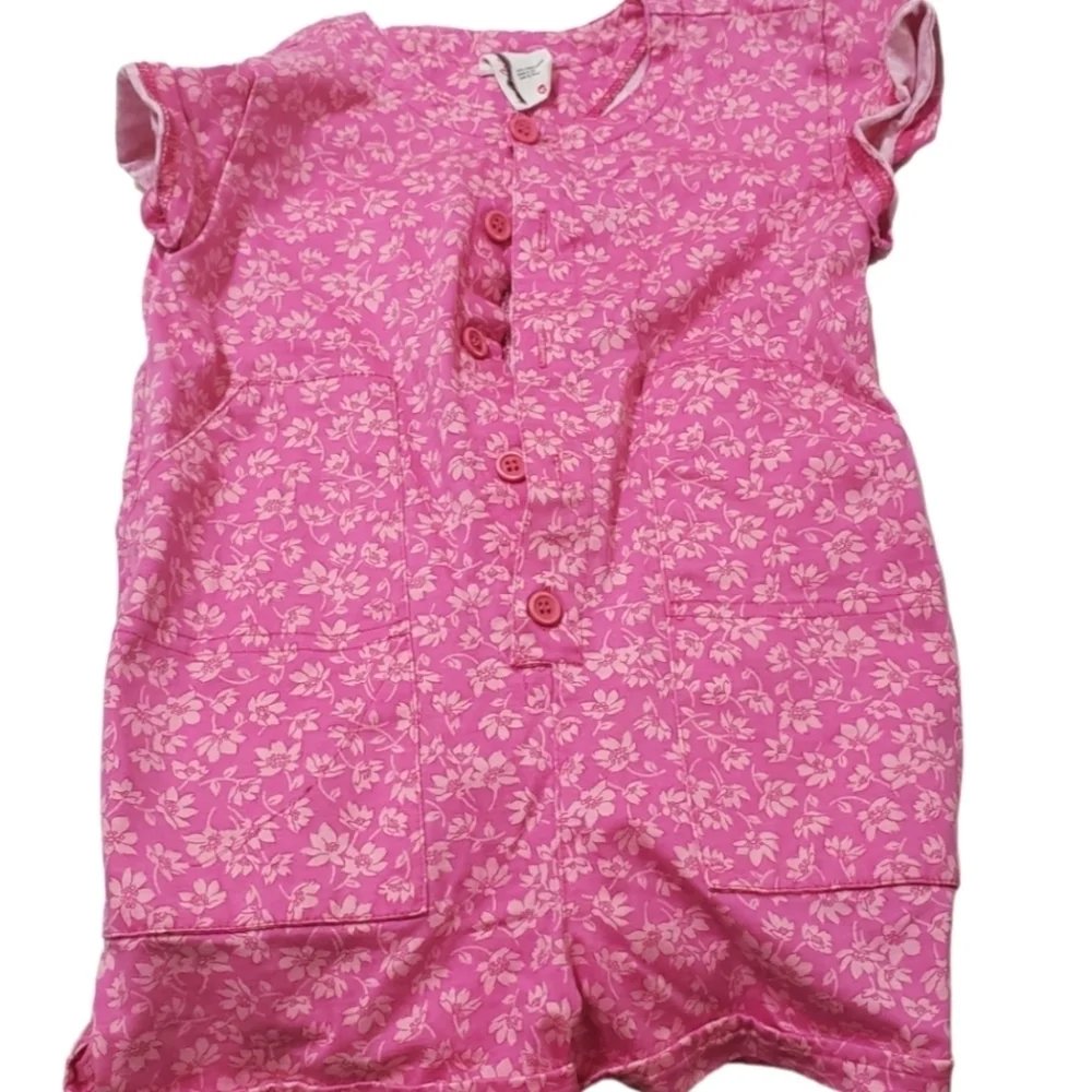 Hanna Andersson Girls Pink Floral Shorts Set One-piece Button Up Romper